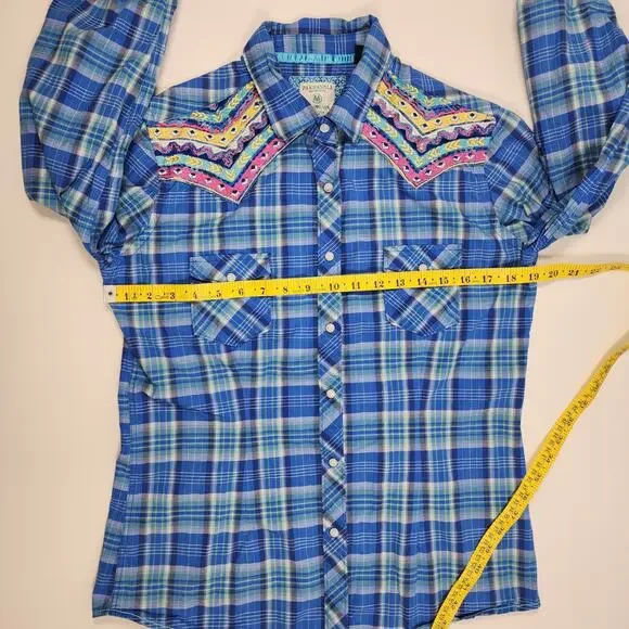 Panhandle Rough Stock Plaid Western Shirt M Embroidered Snap - Picture 3 of 14